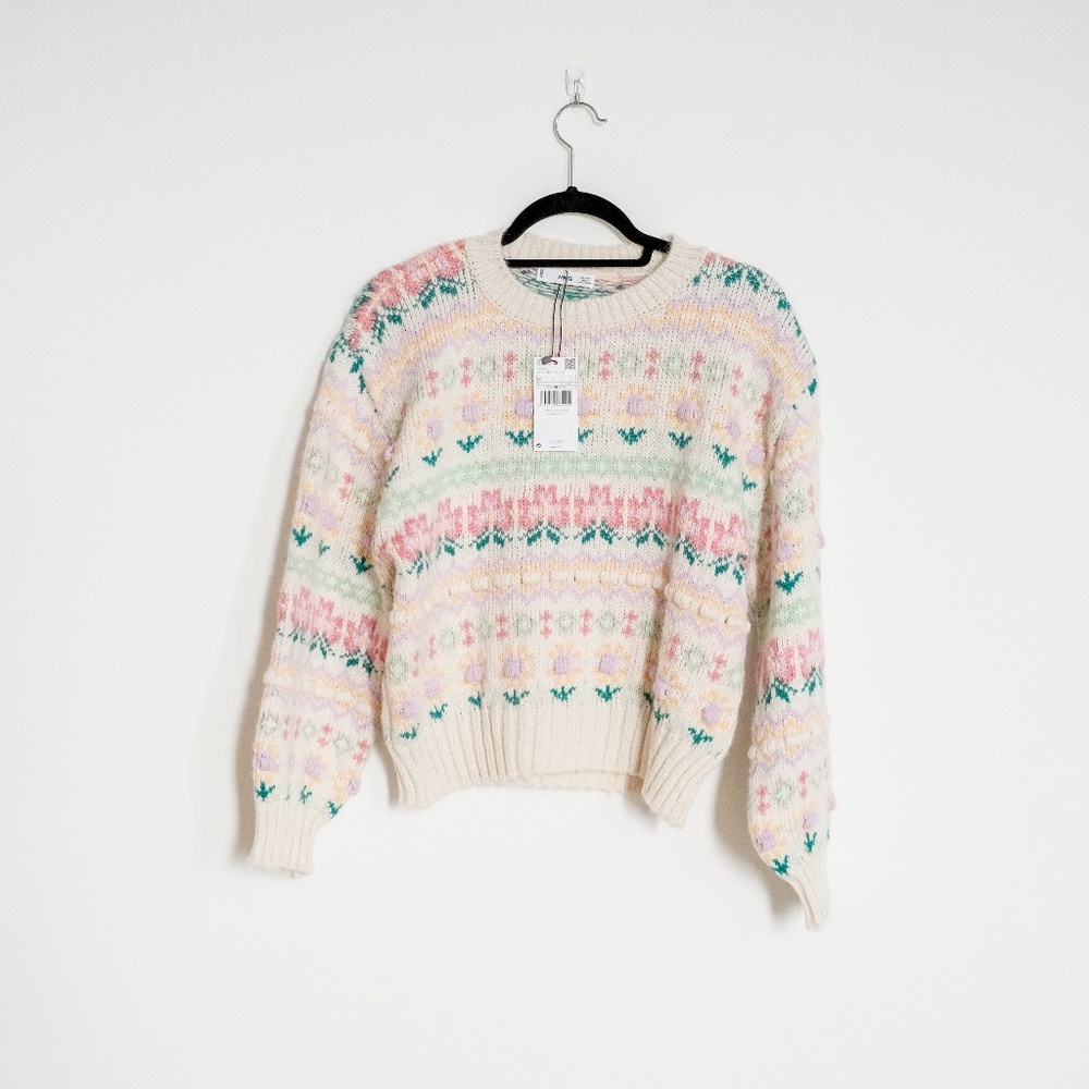 BNWT Women's Mango multi-color floral knit sweater